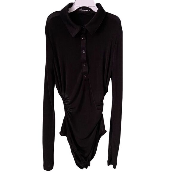 NWT Olivaceous Basic Black Long Sleeve Bodysuit Front Button with Collar Size S - Picture 1 of 8
